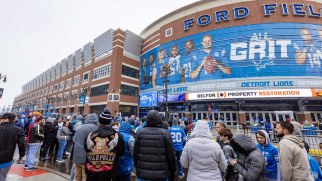 Detroit Lions fans outside of Ford Field.